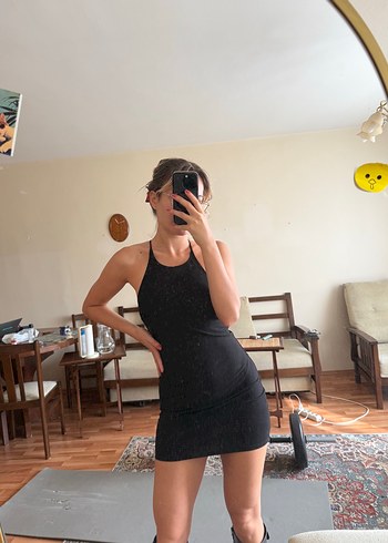 Siyah Mango Elbise Mini Sırt Detaylı