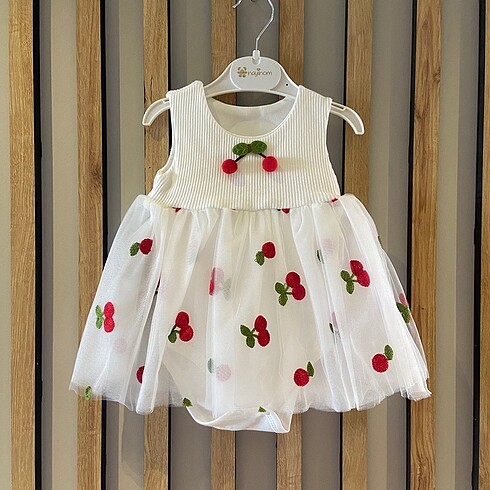 Kirazlı Kız Bebek Elbisesi