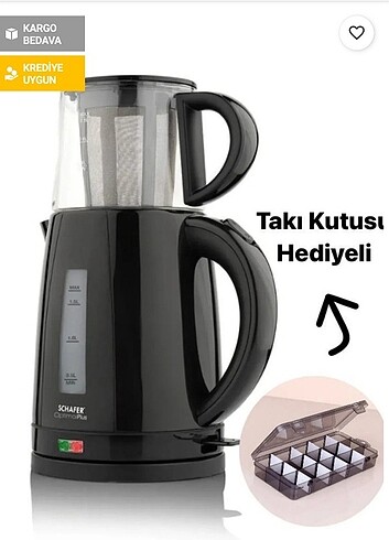 Beden siyah Renk Schafer Hediyeli Optimal Plus Siyah Elektrikli Çay Makin