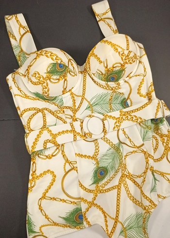 Zincir Detaylı Beyaz Desenli Kadın Mayo - Görsel 8