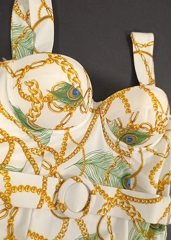 Zincir Detaylı Beyaz Desenli Kadın Mayo - Görsel 7