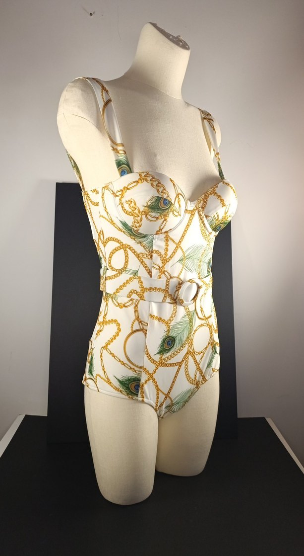 Zincir Detaylı Beyaz Desenli Kadın Mayo - Görsel 2