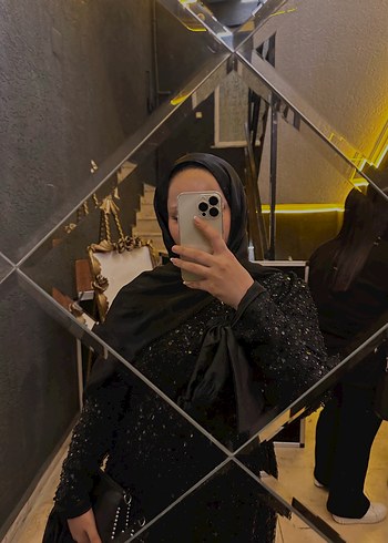 Abiye Siyah Uzun Kol Drapeli Abiye Elbise