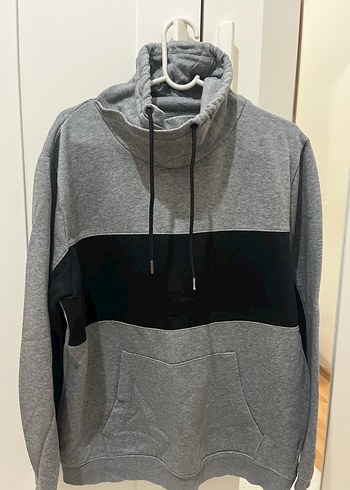 Gri Yarım Fermuarlı Yüksek Yaka Sweatshirt - Görsel 2