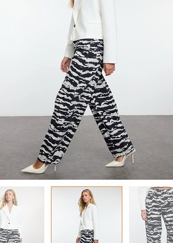 32 Beden Zebra Desenli Skater Jeans Baggy Yüksek Bel