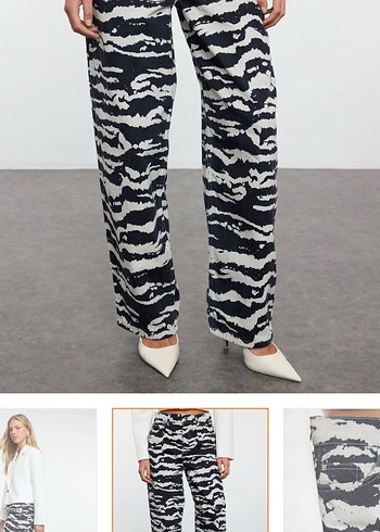 32 Beden çeşitli Renk Zebra Desenli Skater Jeans Baggy Yüksek Bel