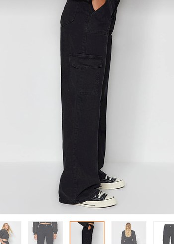 Trendyol & Milla Siyah kargo cepli yüksek bel wide leg jeans