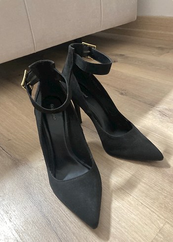 40 Beden siyah Renk Siyah Süet Kemerli Stiletto