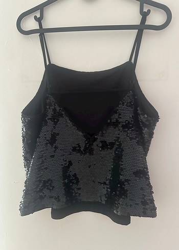 m Beden siyah Renk H&M Siyah Pul Payetli Askılı Bluz