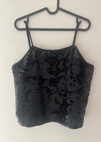 H&M Siyah Pul Payetli Askılı Bluz