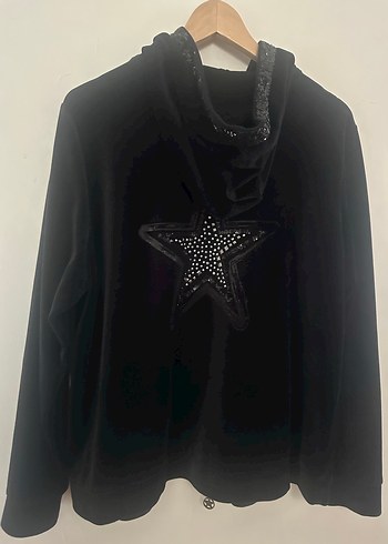 xxl Beden siyah Renk Siyah Kapüşonlu Payetli ve İşlemeli Sweatshirt