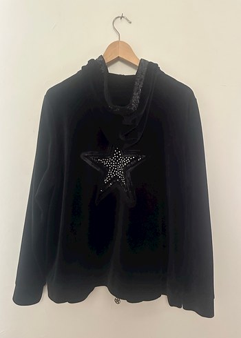 Siyah Kapüşonlu Payetli ve İşlemeli Sweatshirt