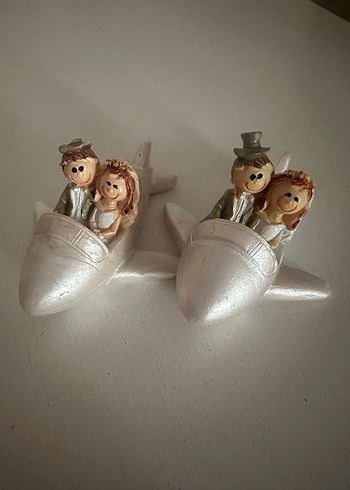 Uçak Figürlü Beyaz Gelin ve Damat Biblo - Görsel 2