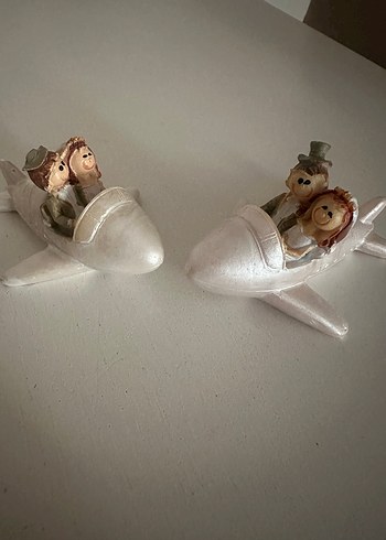 Uçak Figürlü Beyaz Gelin ve Damat Biblo - Görsel 5