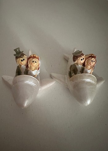 Uçak Figürlü Beyaz Gelin ve Damat Biblo - Görsel 9