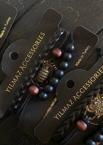 Bohem Tarz Siyah Erkek Bileklik 3 lü deri bileklik - Görsel 9