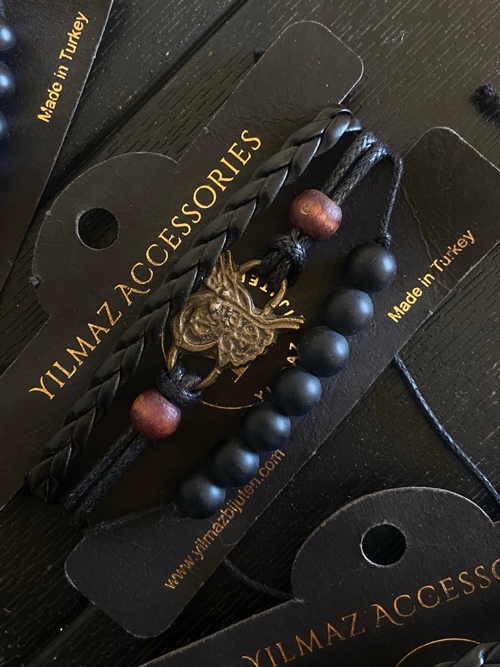 Bohem Tarz Siyah Erkek Bileklik 3 lü deri bileklik - Görsel 5