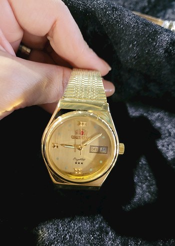 Orientex altın kaplama takvim göstergeli kurmalı kol saati - Görsel 3