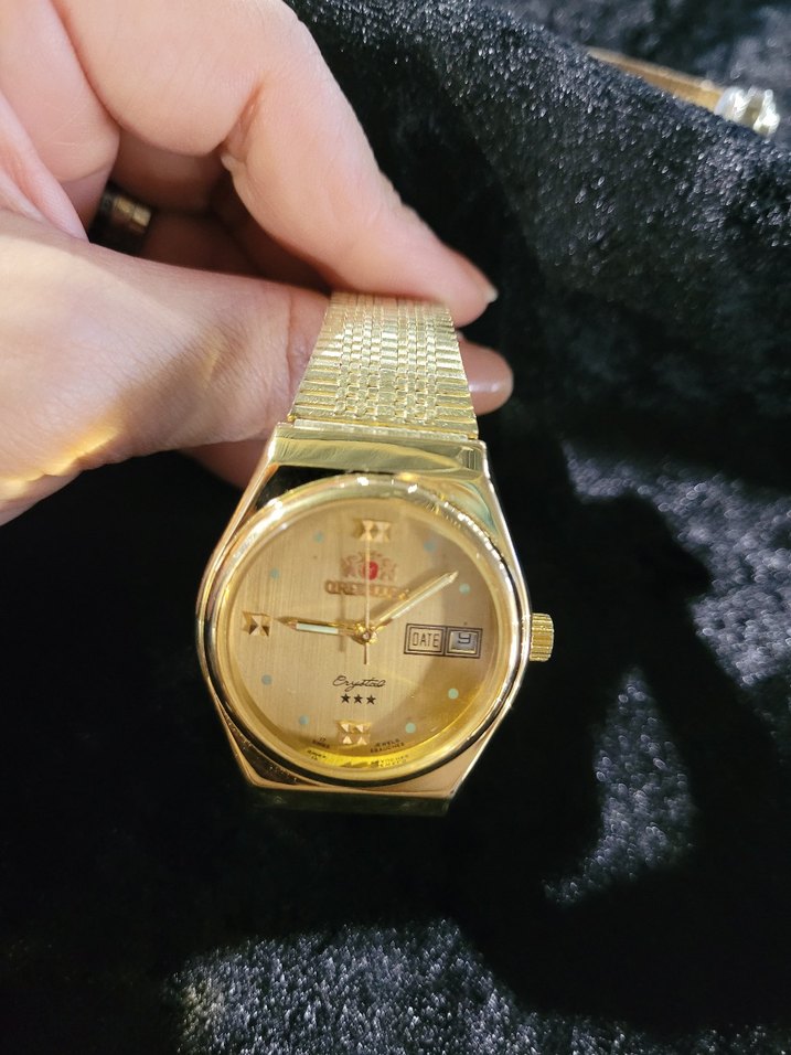 Orientex altın kaplama takvim göstergeli kurmalı kol saati - Görsel 3