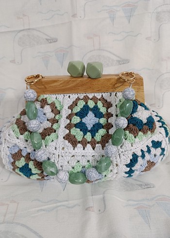 Boncuklu Çok Renkli Örgü Bohem Çanta - Görsel 3