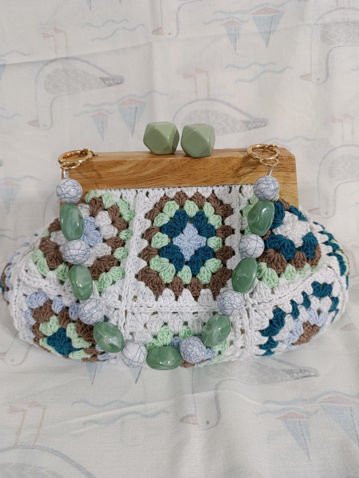 Boncuklu Çok Renkli Örgü Bohem Çanta - Görsel 3