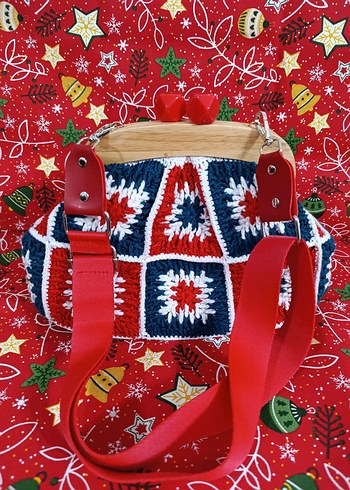 Renkli kar tanesi motifli örgü clutch - Görsel 4