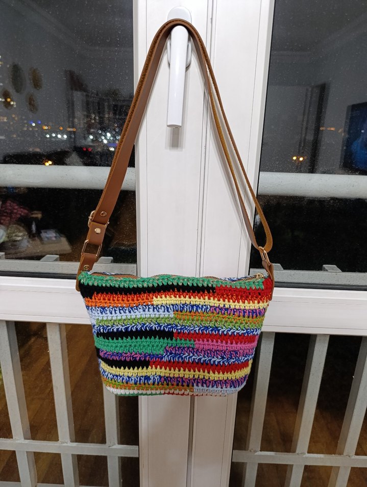 Renkli Örgü Bohem Kadın Çantası - Görsel 5
