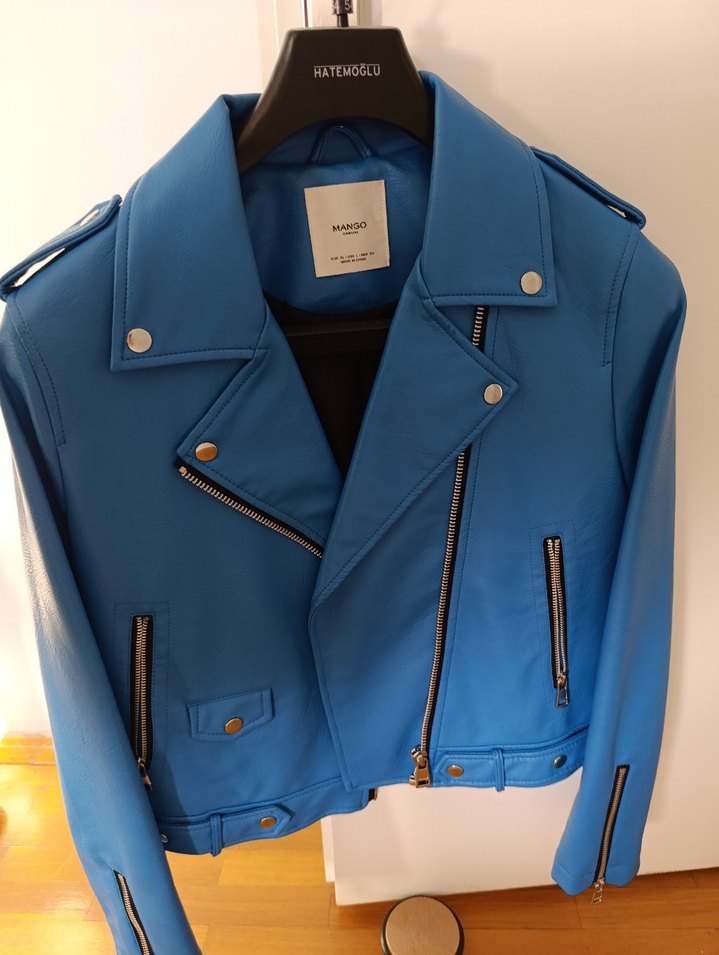 Mavi Deri Kadın Ceket - Mango - Görsel 4