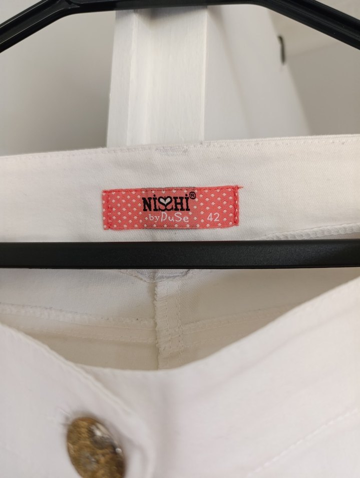 Beyaz Pamuklu Kemerli Kadın Pantolon - Görsel 5