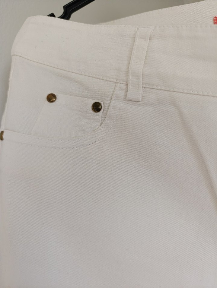 Beyaz Pamuklu Kemerli Kadın Pantolon - Görsel 3