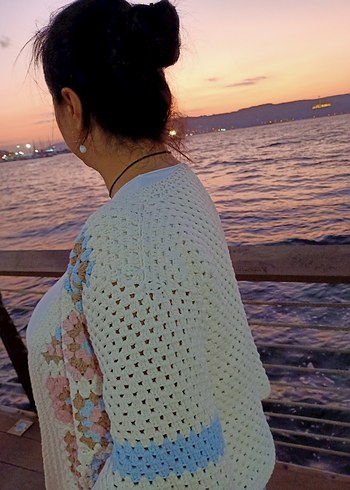 Nakışlı Çok Renkli Bohem Örgü Hırka - Görsel 5