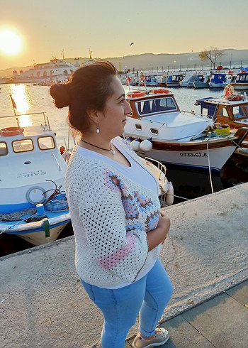 Nakışlı Çok Renkli Bohem Örgü Hırka - Görsel 7