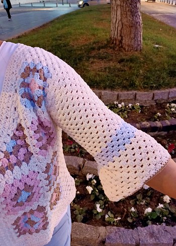 xl Beden çeşitli Renk Nakışlı Çok Renkli Bohem Örgü Hırka