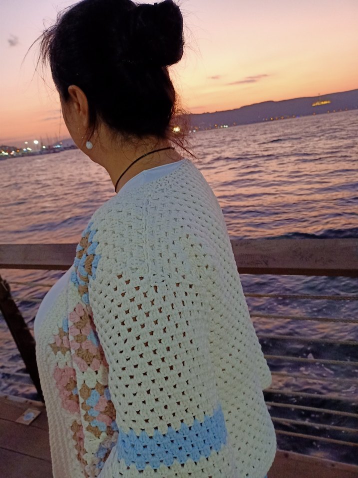 Nakışlı Çok Renkli Bohem Örgü Hırka - Görsel 5