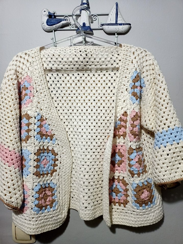 Nakışlı Çok Renkli Bohem Örgü Hırka - Görsel 3