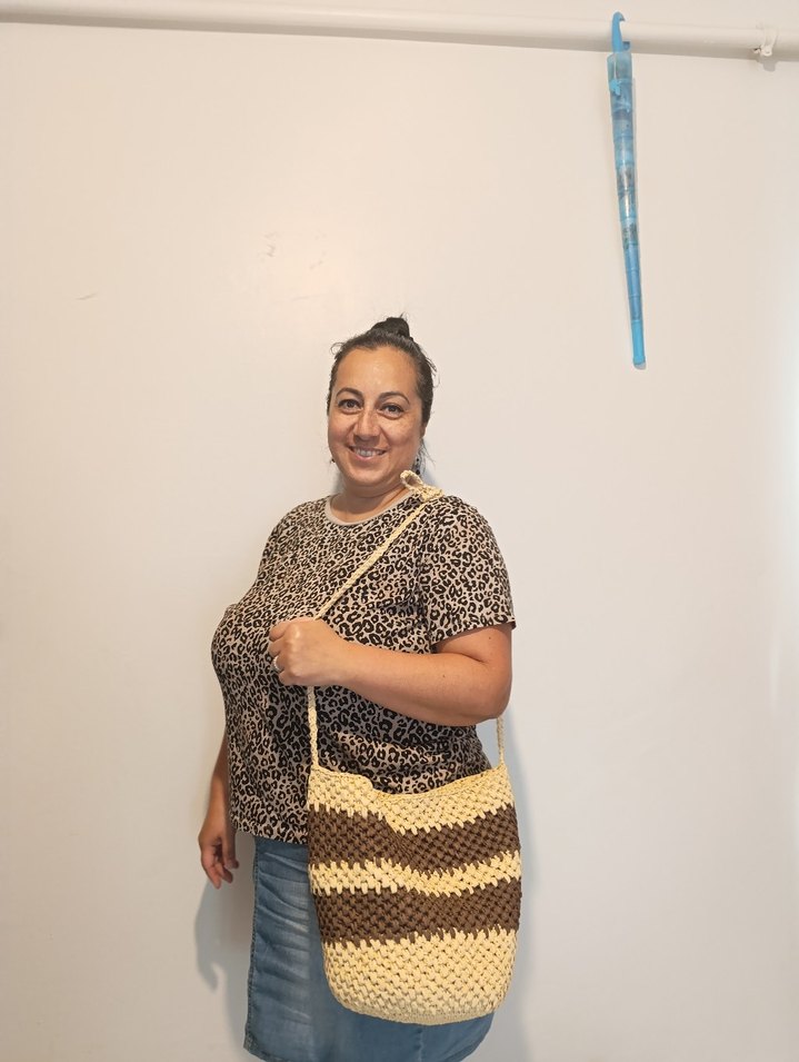 Kahverengi Örgü Bohem Kadın Çanta - Görsel 3