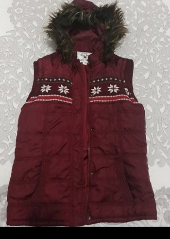 LC Waikiki Bordo Kürklü Nakışlı Kadın Yelek