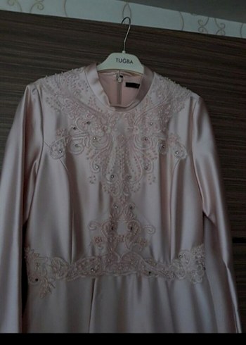 Uzun pembe renk Kadın Abiye Elbise - Görsel 4