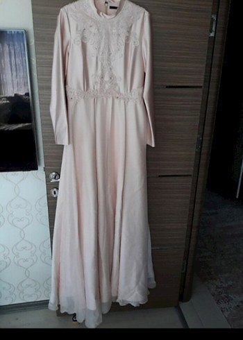 Uzun pembe renk Kadın Abiye Elbise - Görsel 8