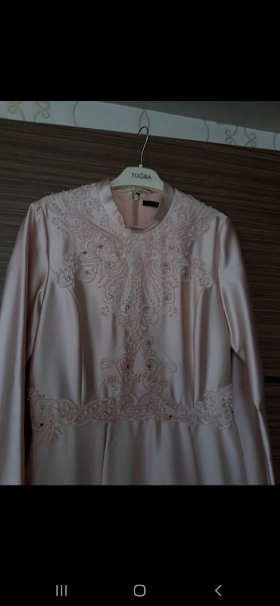 Uzun pembe renk Kadın Abiye Elbise - Görsel 4