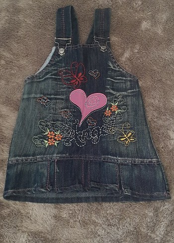 Nakışlı Renkli Kız Denim Elbise