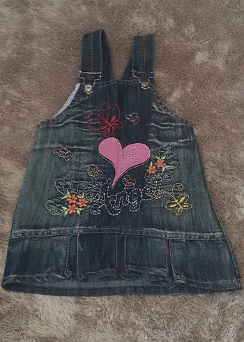 Diğer Nakışlı Renkli Kız Denim Elbise