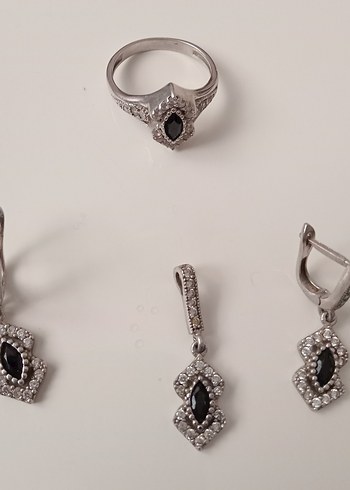 925 ayar gümüş siyah Taşlı Gotik Kadın Takı Seti - Görsel 2