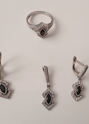 925 ayar gümüş siyah Taşlı Gotik Kadın Takı Seti - Görsel 3