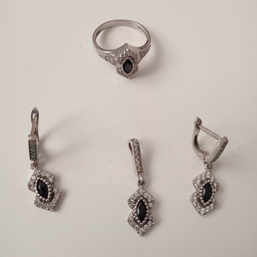 925 ayar gümüş siyah Taşlı Gotik Kadın Takı Seti - Görsel 2