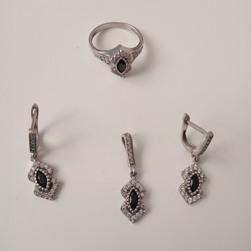 925 ayar gümüş siyah Taşlı Gotik Kadın Takı Seti - Görsel 3
