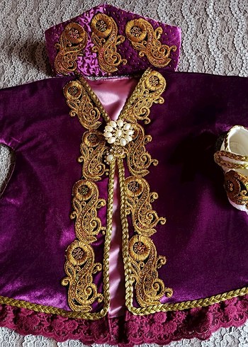 İşlemeli Boncuklu Mor kız bebek bindallısı - Görsel 3