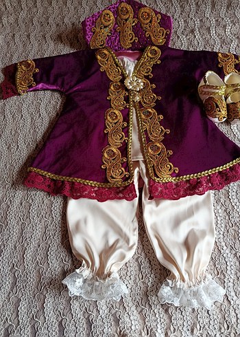 İşlemeli Boncuklu Mor kız bebek bindallısı - Görsel 2