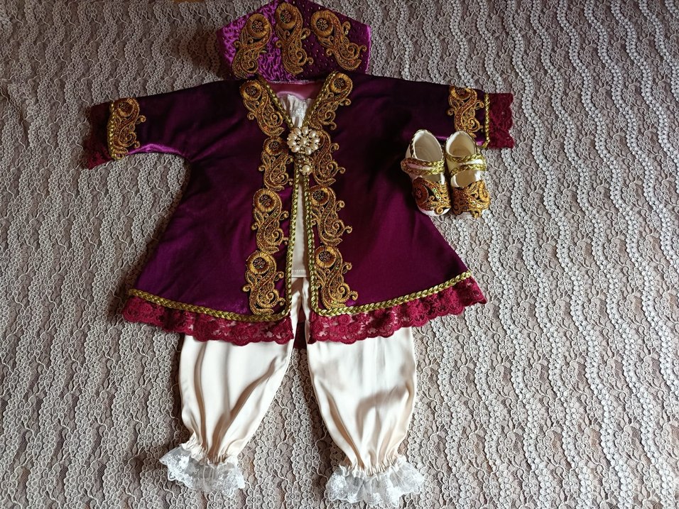 İşlemeli Boncuklu Mor  kız bebek bindallısı - Görsel 4