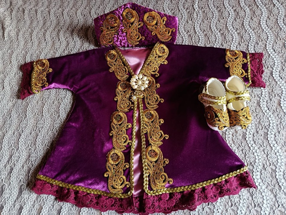 İşlemeli Boncuklu Mor  kız bebek bindallısı - Görsel 3